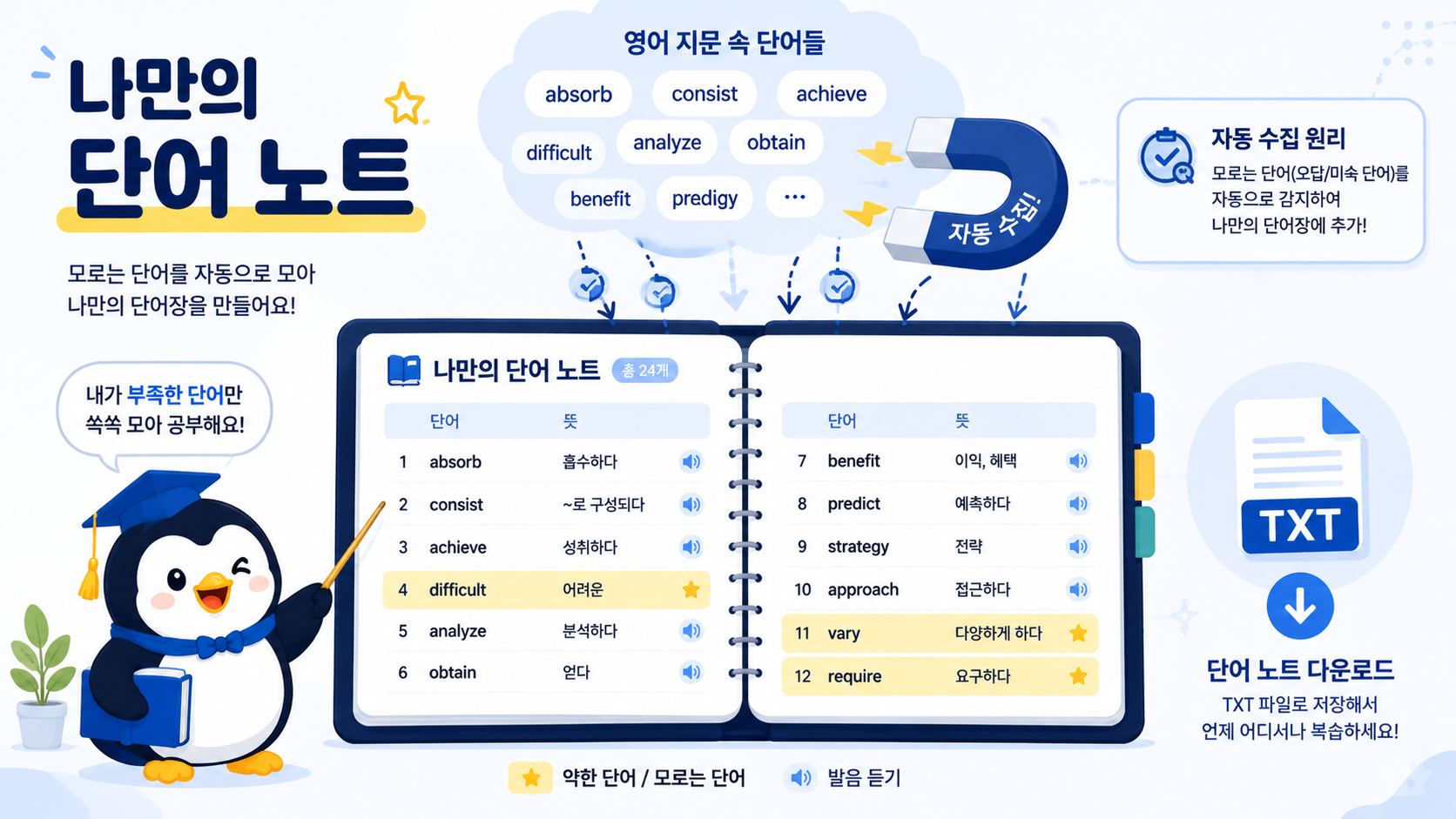 나만의 단어 노트 - 약점 단어 자동 수집